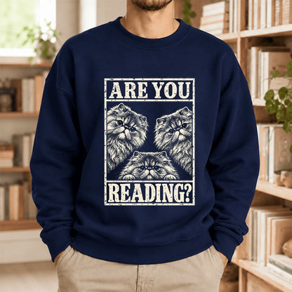 Are You Reading Persian Softstyle Sweatshirt | Cat Lover Reader Gift Navy