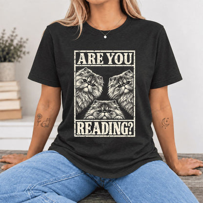 Are You Reading Persian Ultra-Soft Cotton T-Shirt | Cat Lover Reader Gift Black Heather