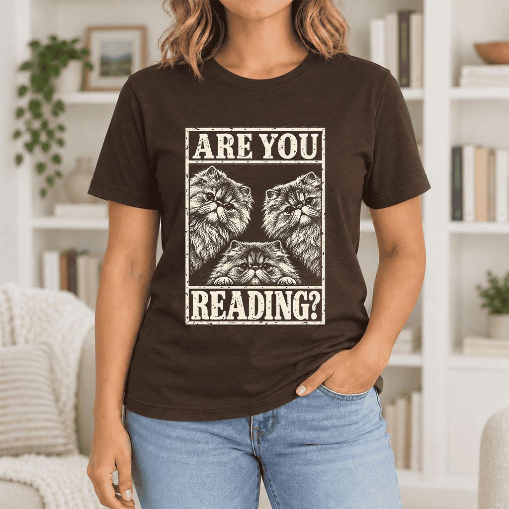 Are You Reading Persian Ultra-Soft Cotton T-Shirt | Cat Lover Reader Gift Brown