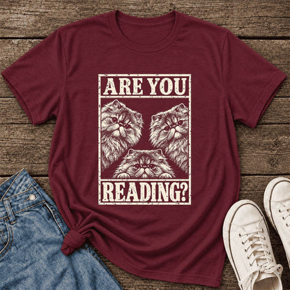 Are You Reading Persian Ultra-Soft Cotton T-Shirt | Cat Lover Reader Gift Maroon