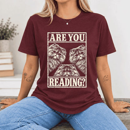 Are You Reading Persian Ultra-Soft Cotton T-Shirt | Cat Lover Reader Gift Maroon