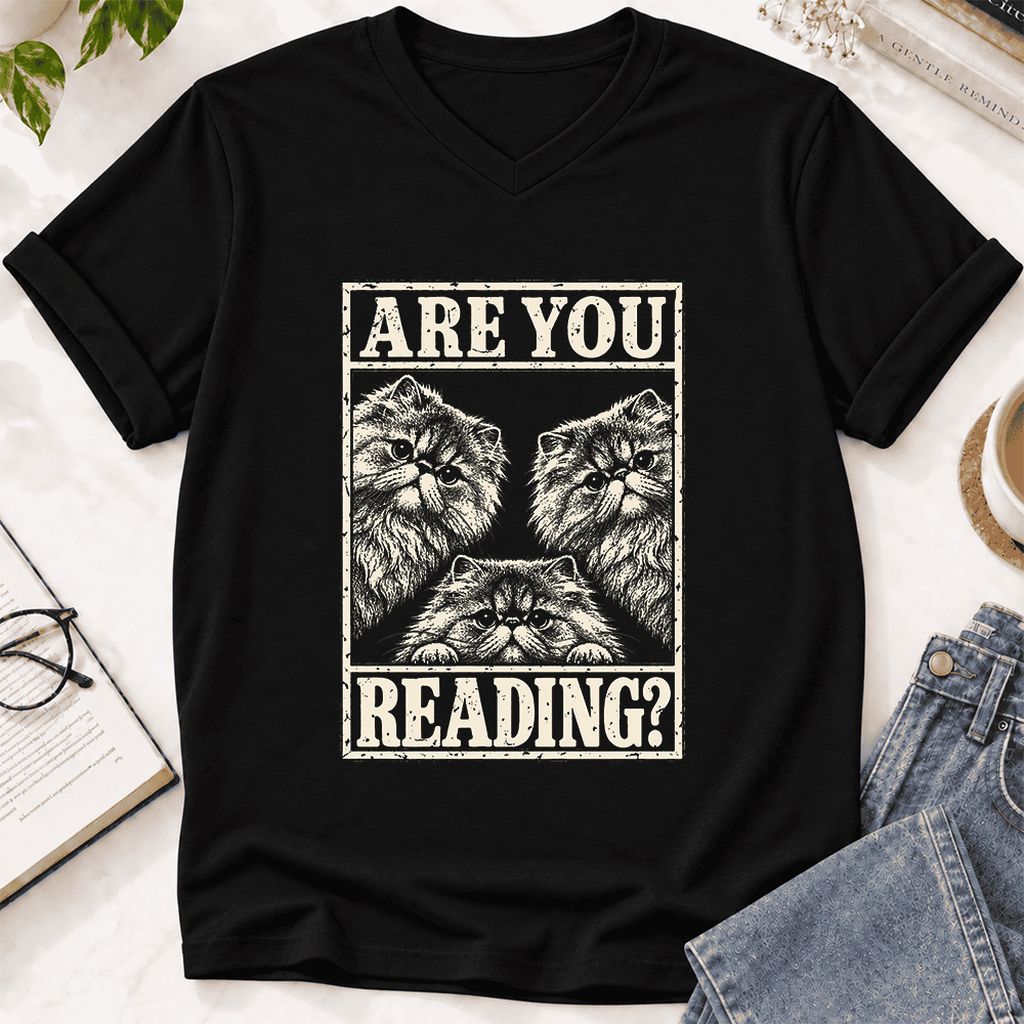 Are You Reading Persian Ultra-Soft V-Neck | Cat Lover Reader Gift Black