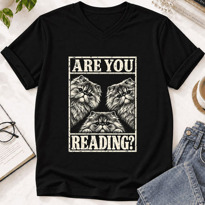 Are You Reading Persian Ultra-Soft V-Neck | Cat Lover Reader Gift Black