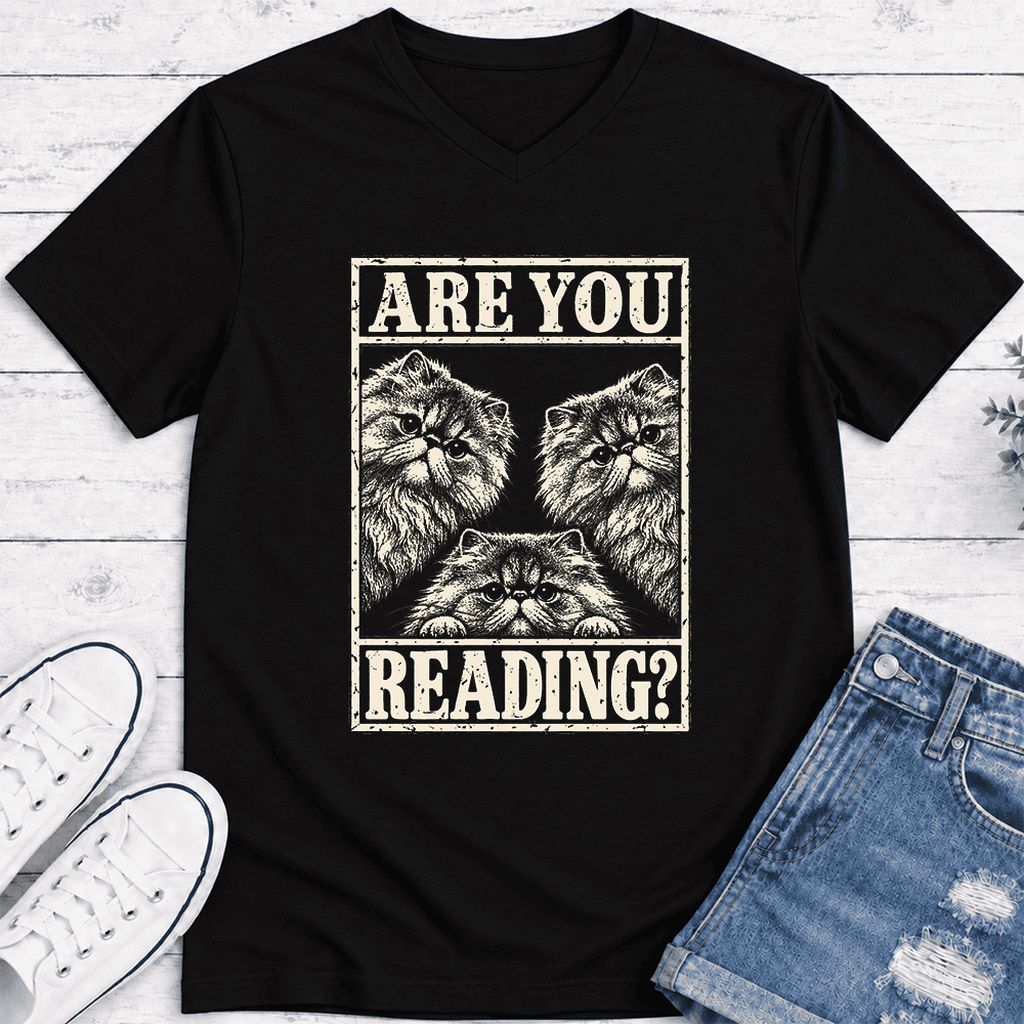 Are You Reading Persian Ultra-Soft V-Neck | Cat Lover Reader Gift Black