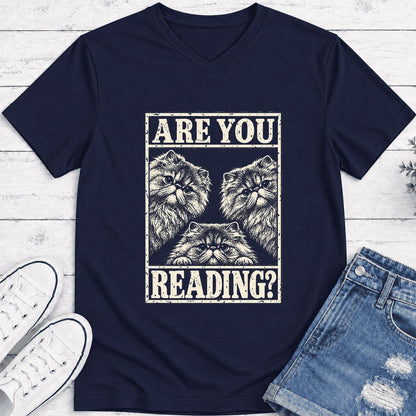 Are You Reading Persian Ultra-Soft V-Neck | Cat Lover Reader Gift Navy