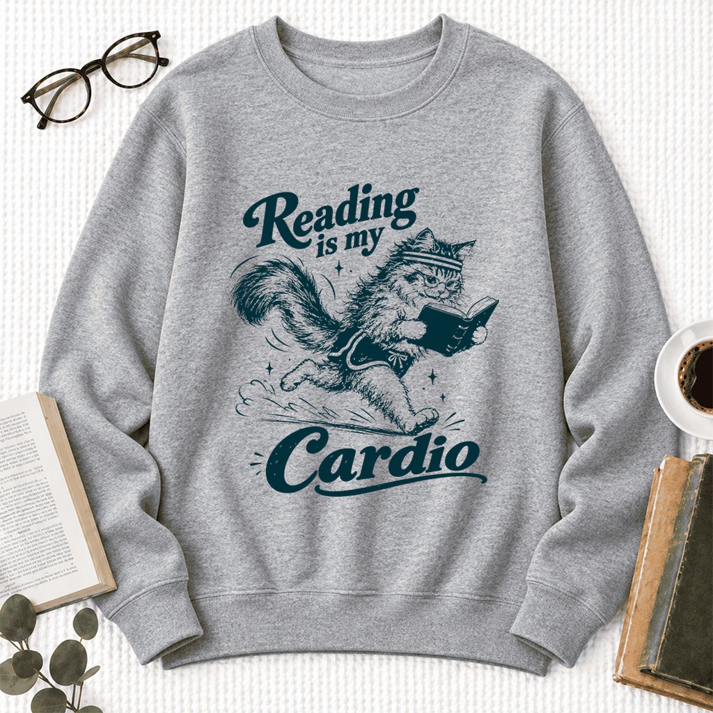 Reading Is My Cardio Softstyle Sweatshirt | Funny Cat Lover Reader Gift Sport Grey