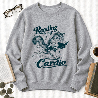 Reading Is My Cardio Softstyle Sweatshirt | Funny Cat Lover Reader Gift Sport Grey
