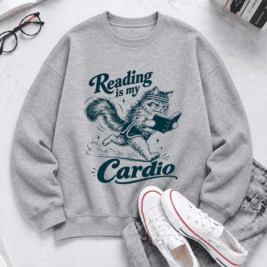 Reading Is My Cardio Softstyle Sweatshirt | Funny Cat Lover Reader Gift Sport Grey