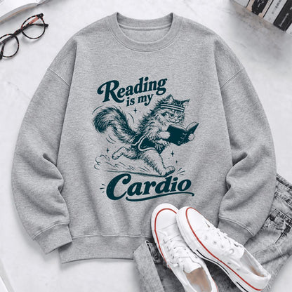 Reading Is My Cardio Softstyle Sweatshirt | Funny Cat Lover Reader Gift Sport Grey