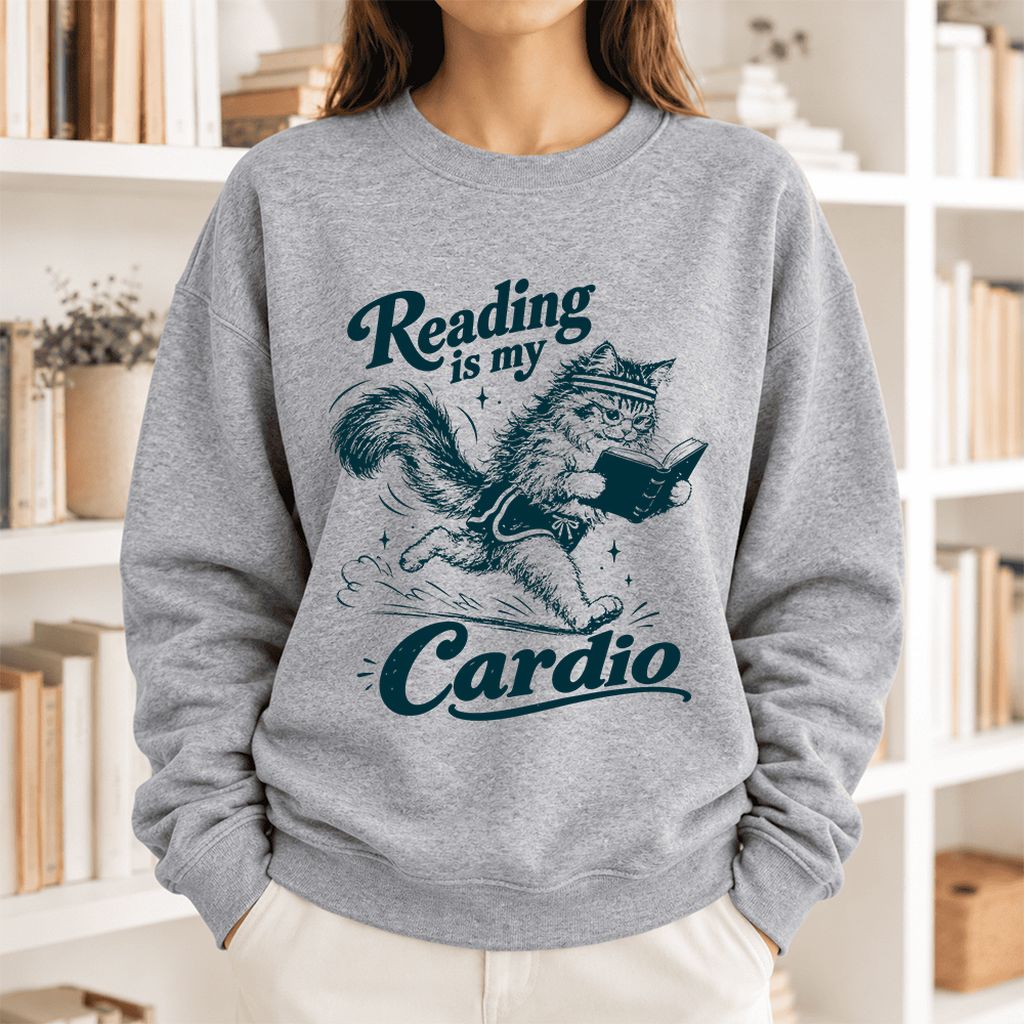 Reading Is My Cardio Softstyle Sweatshirt | Funny Cat Lover Reader Gift Sport Grey