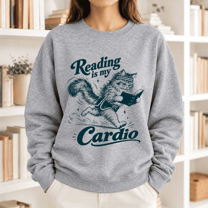 Reading Is My Cardio Softstyle Sweatshirt | Funny Cat Lover Reader Gift Sport Grey