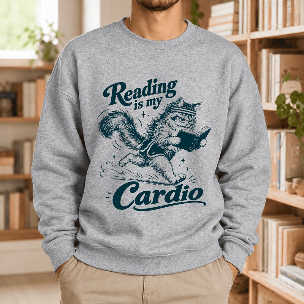Reading Is My Cardio Softstyle Sweatshirt | Funny Cat Lover Reader Gift Sport Grey