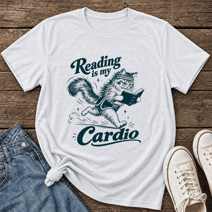 Reading Is My Cardio Ultra-Soft Cotton T-Shirt | Funny Cat Lover Reader Gift Ash