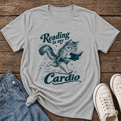 Reading Is My Cardio Ultra-Soft Cotton T-Shirt | Funny Cat Lover Reader Gift Athletic Heather