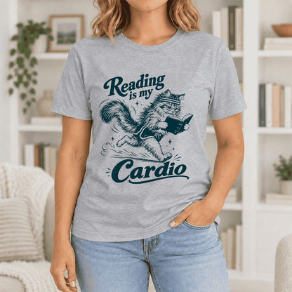 Reading Is My Cardio Ultra-Soft Cotton T-Shirt | Funny Cat Lover Reader Gift Athletic Heather
