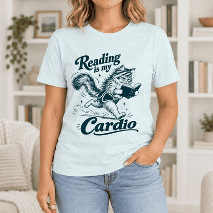 Reading Is My Cardio Ultra-Soft Cotton T-Shirt | Funny Cat Lover Reader Gift Heather Ice Blue
