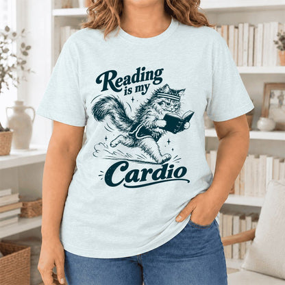 Reading Is My Cardio Ultra-Soft Cotton T-Shirt | Funny Cat Lover Reader Gift Heather Ice Blue