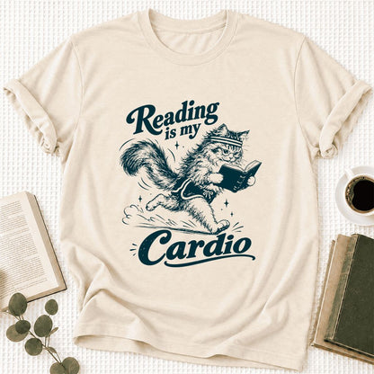 Reading Is My Cardio Ultra-Soft Cotton T-Shirt | Funny Cat Lover Reader Gift Natural