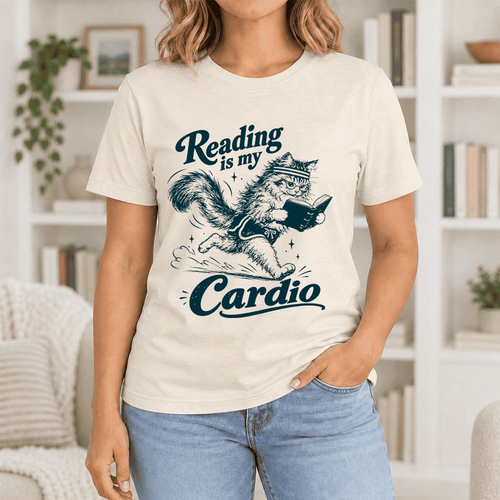 Reading Is My Cardio Ultra-Soft Cotton T-Shirt | Funny Cat Lover Reader Gift Natural