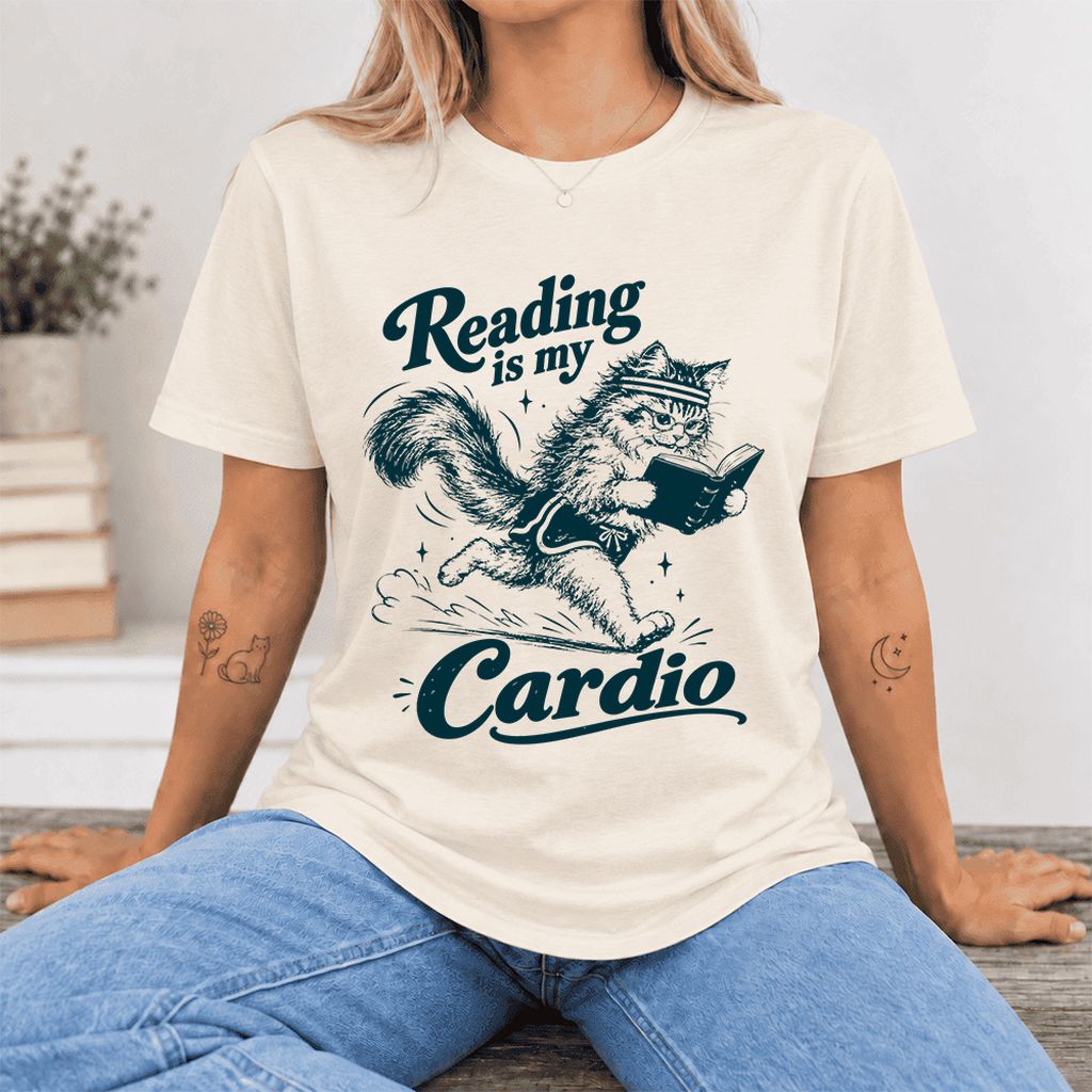 Reading Is My Cardio Ultra-Soft Cotton T-Shirt | Funny Cat Lover Reader Gift Natural