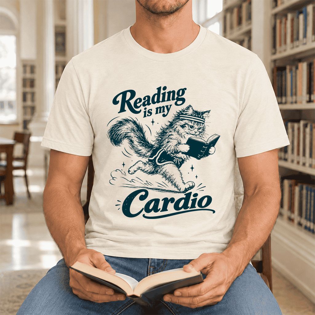 Reading Is My Cardio Ultra-Soft Cotton T-Shirt | Funny Cat Lover Reader Gift Natural