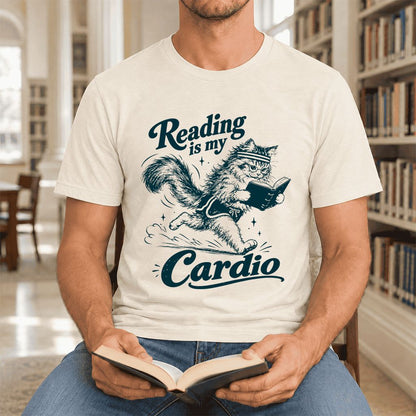 Reading Is My Cardio Ultra-Soft Cotton T-Shirt | Funny Cat Lover Reader Gift Natural
