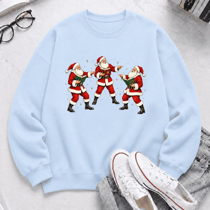 Three Reading Santas Printed Sweatshirt | Christmas Reader Gift Light Blue
