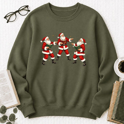 Three Reading Santas Printed Sweatshirt | Christmas Reader Gift Military Green