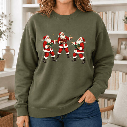 Three Reading Santas Printed Sweatshirt | Christmas Reader Gift Military Green