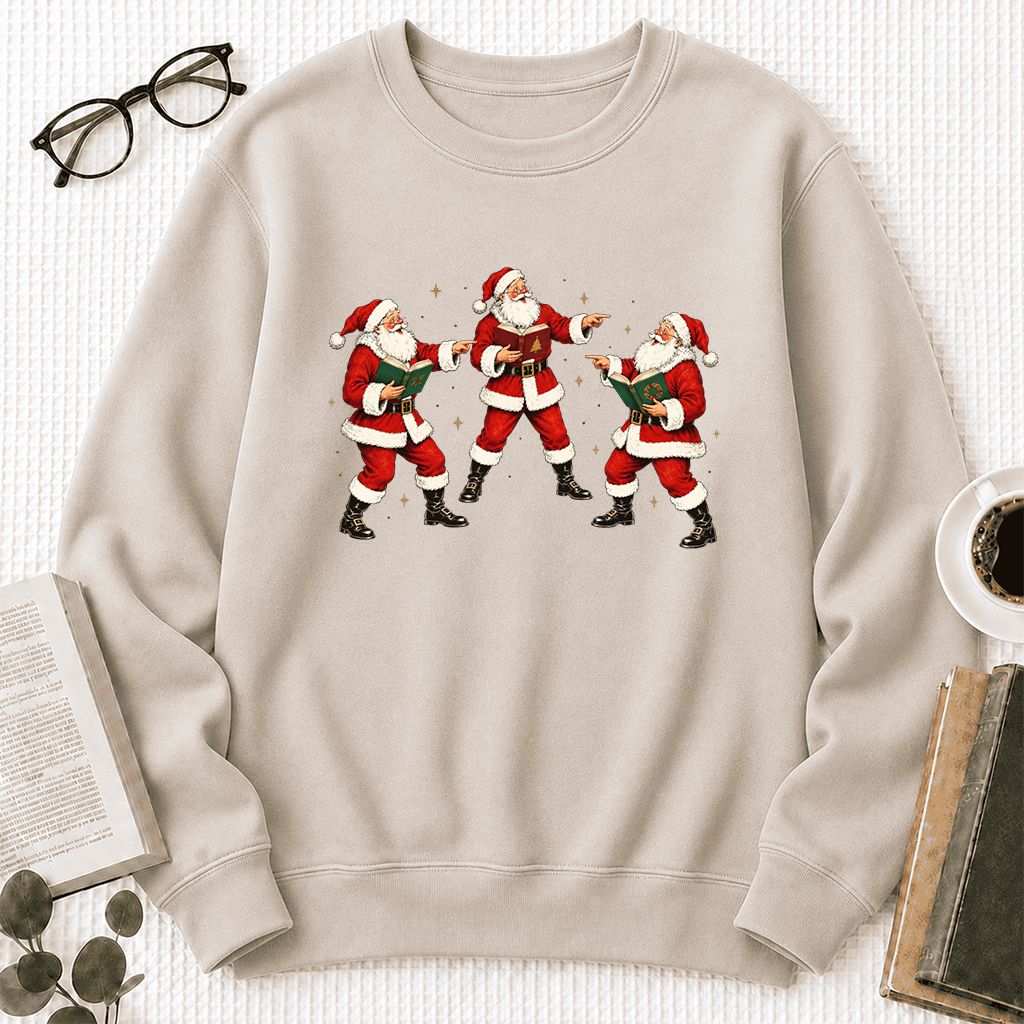 Three Reading Santas Printed Sweatshirt | Christmas Reader Gift Sand