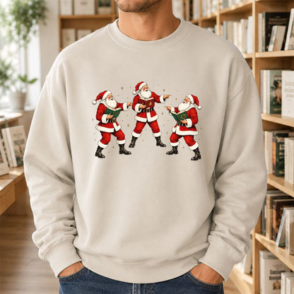 Three Reading Santas Printed Sweatshirt | Christmas Reader Gift Sand