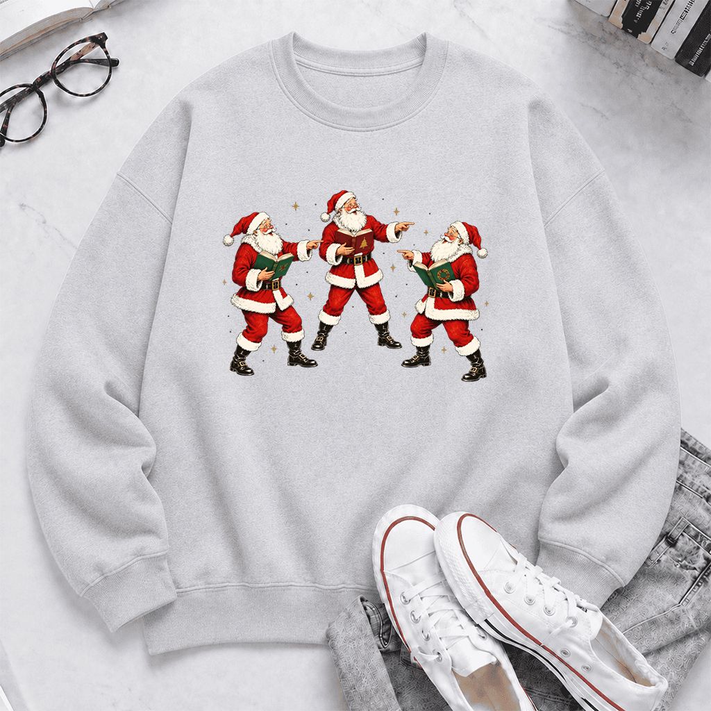 Three Reading Santas Printed Sweatshirt | Christmas Reader Gift Sport Grey
