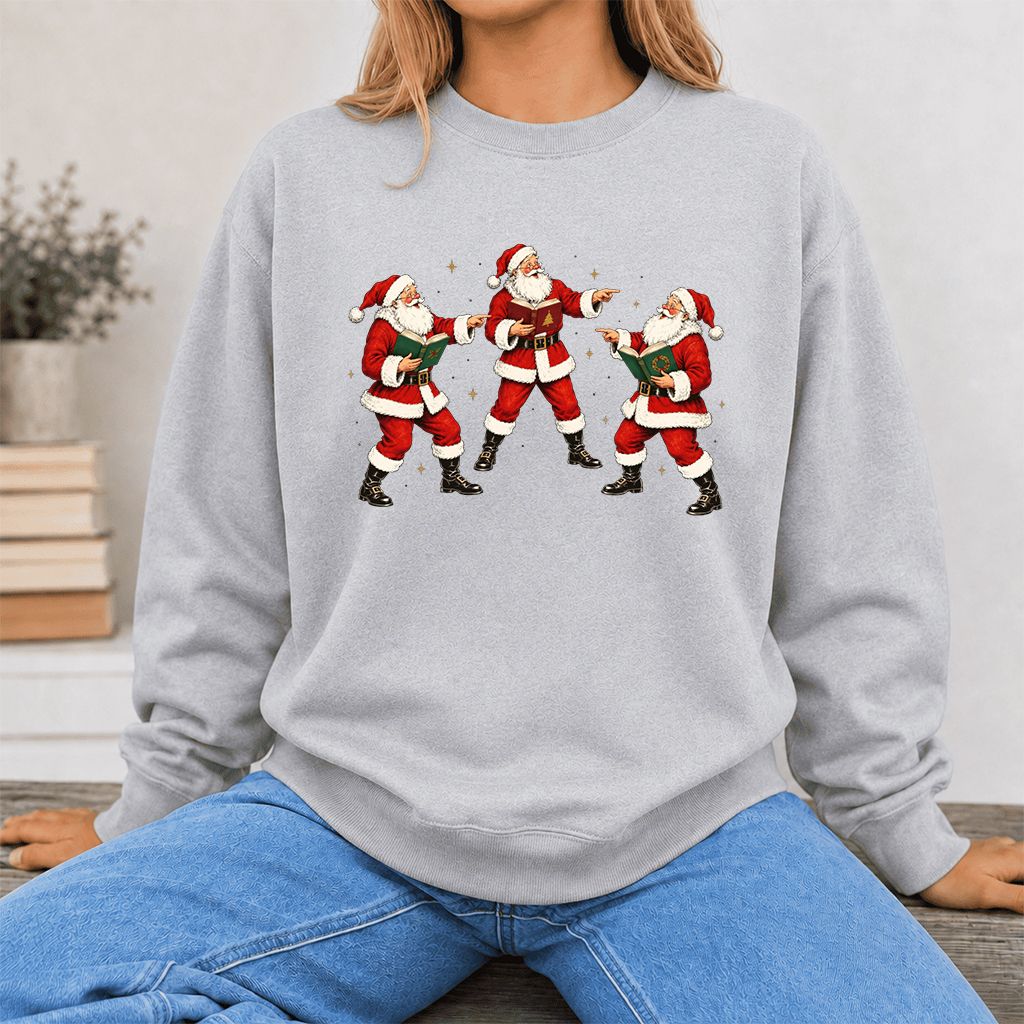 Three Reading Santas Printed Sweatshirt | Christmas Reader Gift Sport Grey