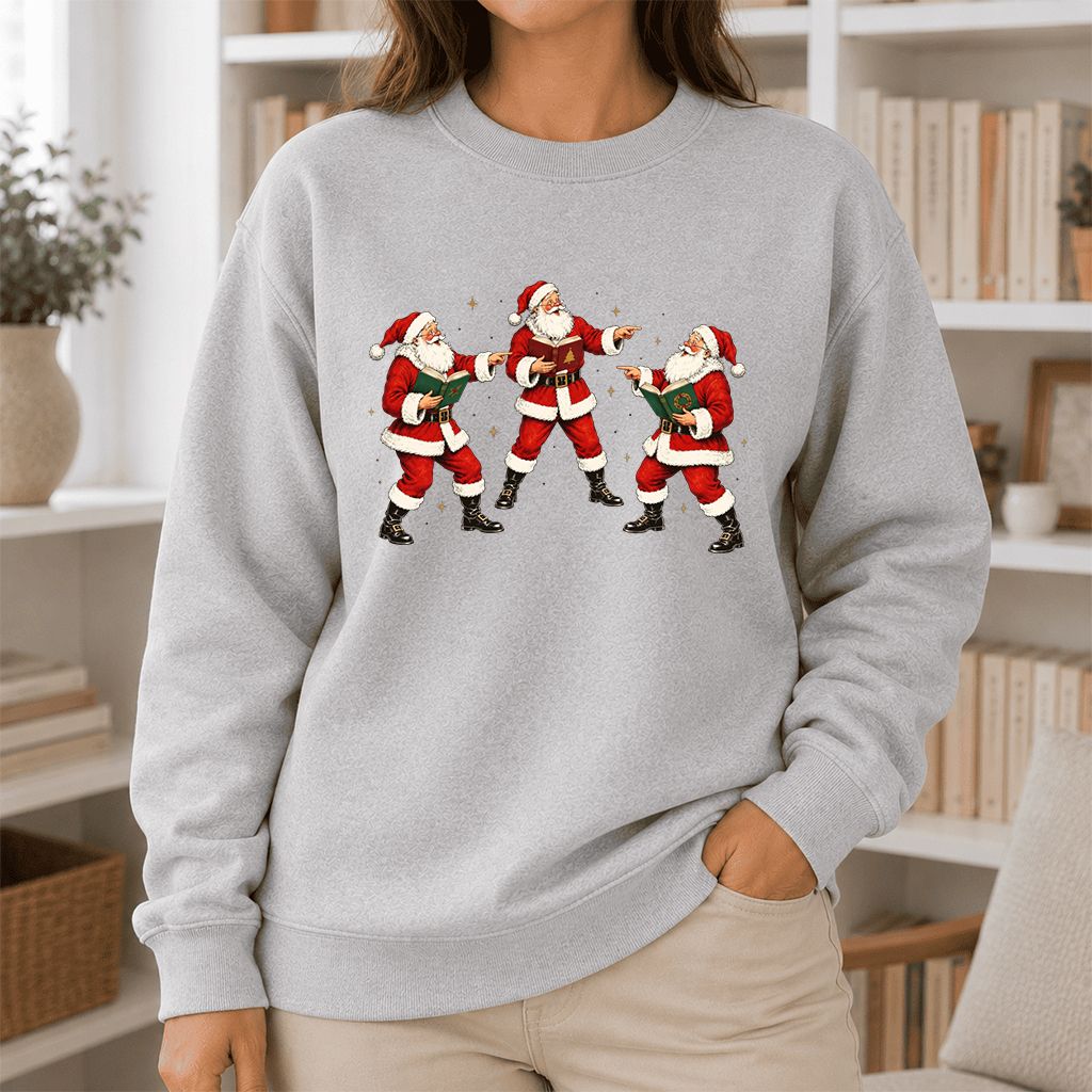 Three Reading Santas Printed Sweatshirt | Christmas Reader Gift Sport Grey