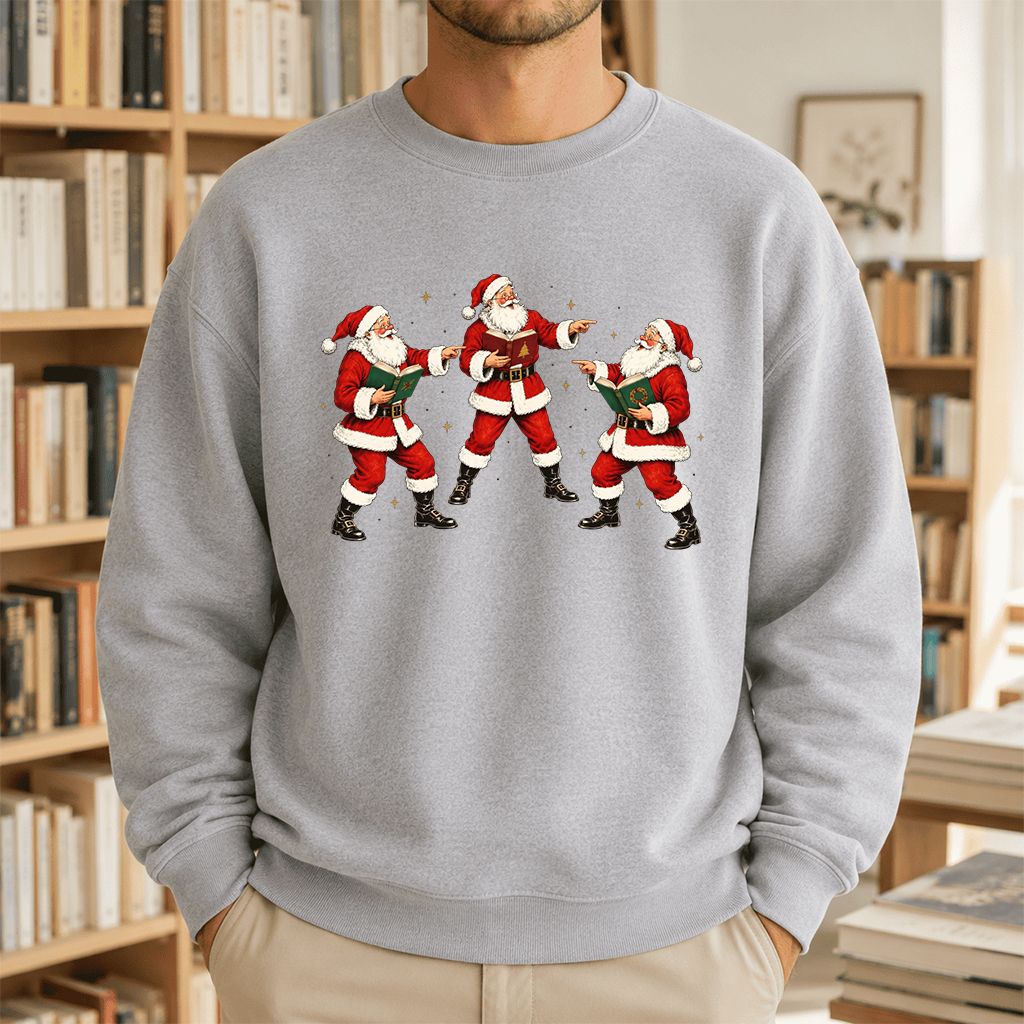 Three Reading Santas Printed Sweatshirt | Christmas Reader Gift Sport Grey