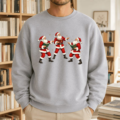 Three Reading Santas Printed Sweatshirt | Christmas Reader Gift Sport Grey