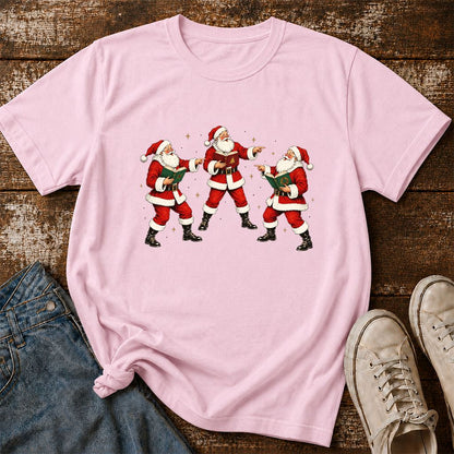 Three Reading Santas Printed T-Shirt | Christmas Reader Gift Light Pink