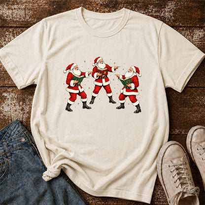Three Reading Santas Printed T-Shirt | Christmas Reader Gift Natural