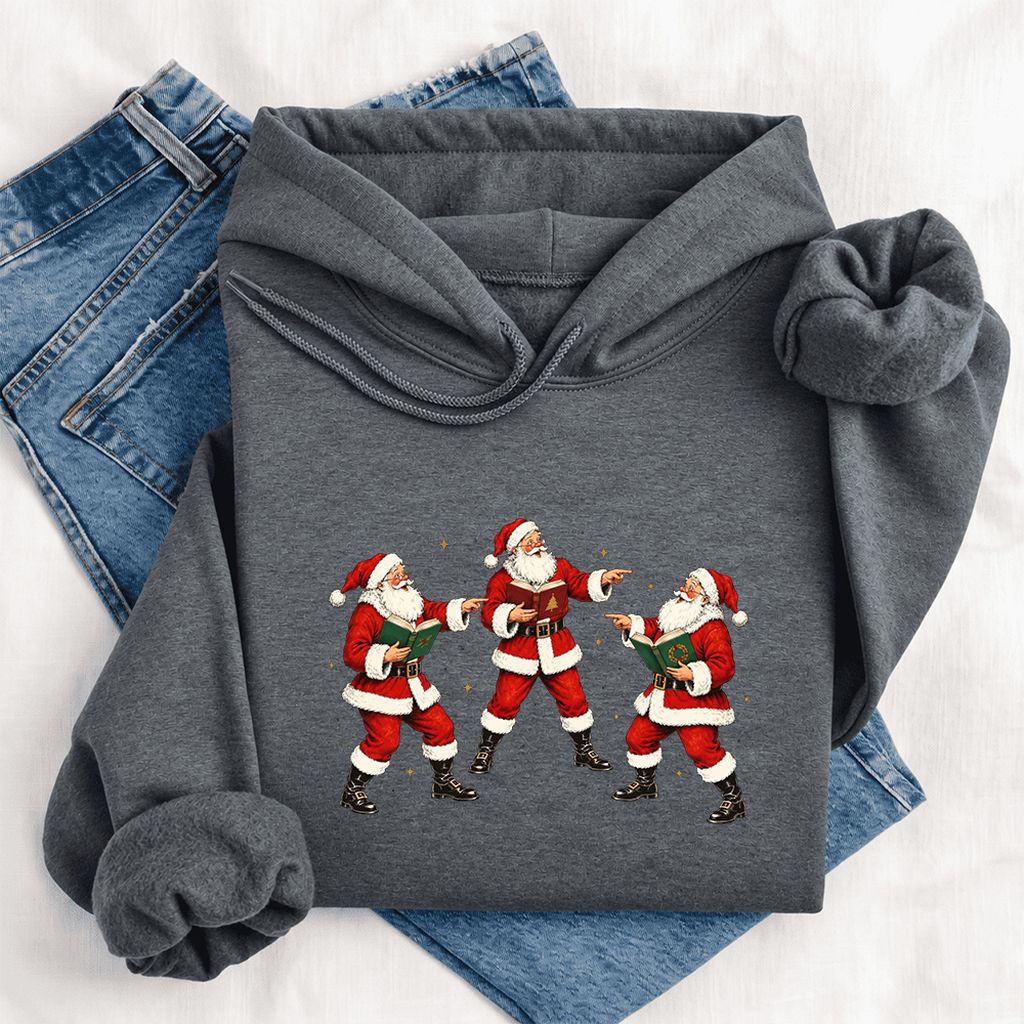 Three Reading Santas Softstyle Hoodie | Christmas Reader Gift Dark Heather