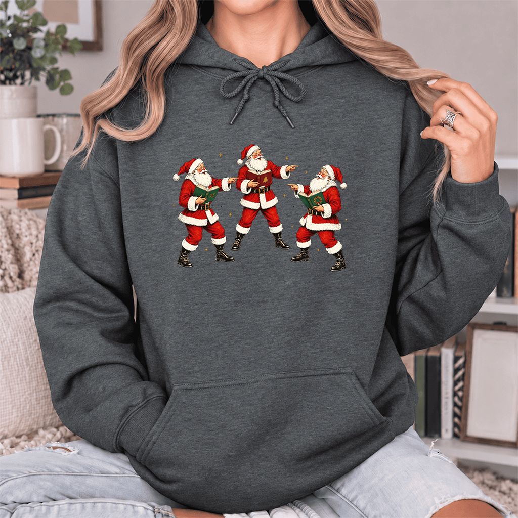 Three Reading Santas Softstyle Hoodie | Christmas Reader Gift Dark Heather