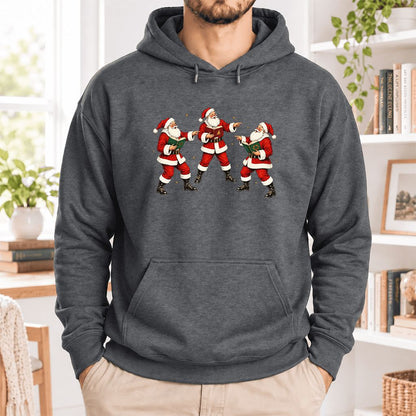 Three Reading Santas Softstyle Hoodie | Christmas Reader Gift Dark Heather