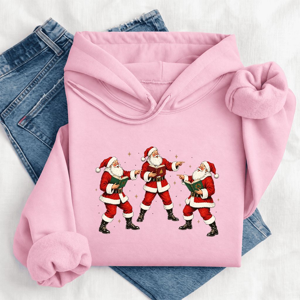 Three Reading Santas Softstyle Hoodie | Christmas Reader Gift Light Pink