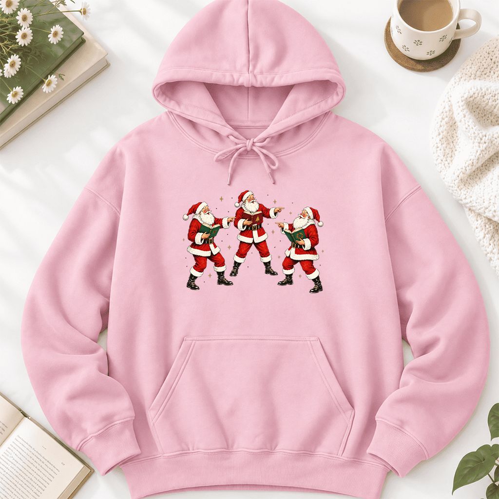 Three Reading Santas Softstyle Hoodie | Christmas Reader Gift Light Pink