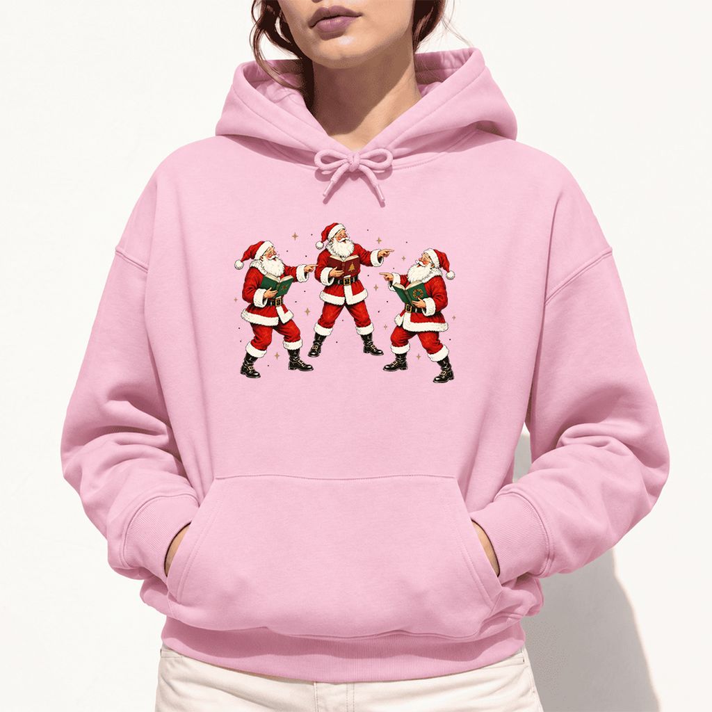 Three Reading Santas Softstyle Hoodie | Christmas Reader Gift Light Pink