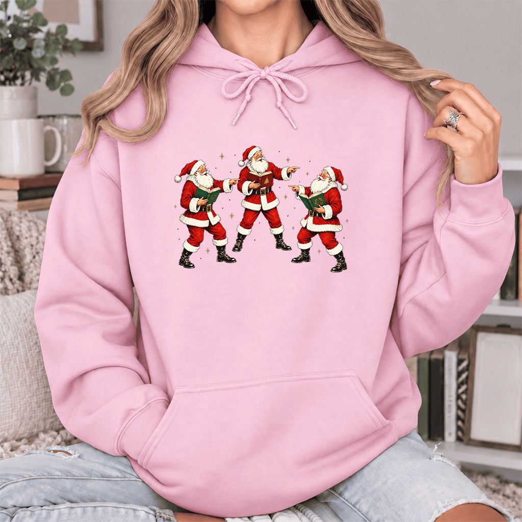 Three Reading Santas Softstyle Hoodie | Christmas Reader Gift Light Pink