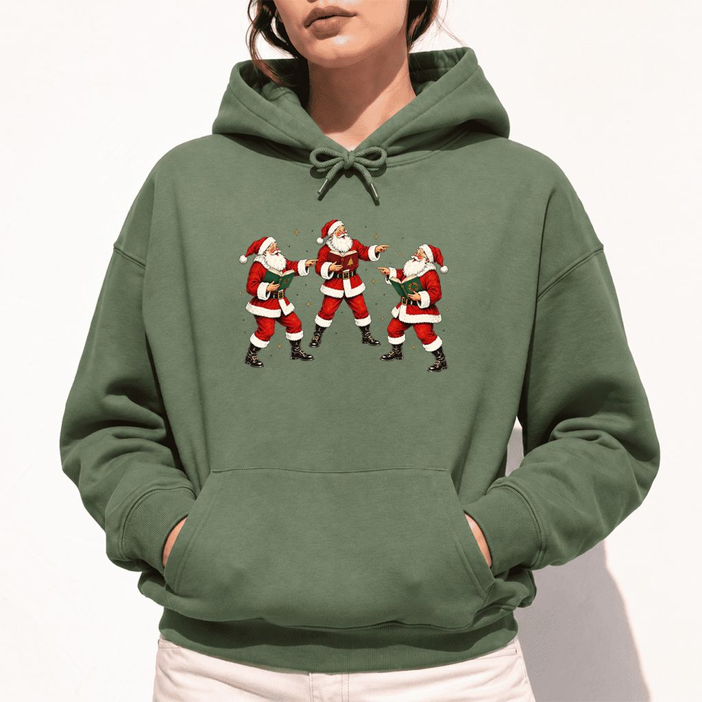 Three Reading Santas Softstyle Hoodie | Christmas Reader Gift Military Green