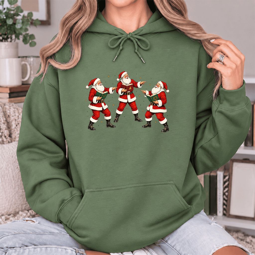 Three Reading Santas Softstyle Hoodie | Christmas Reader Gift Military Green