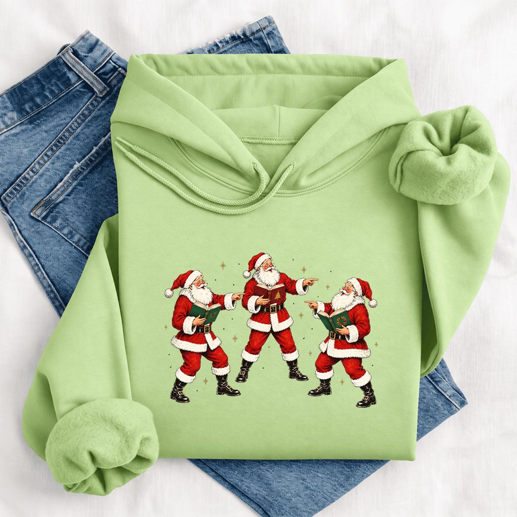 Three Reading Santas Softstyle Hoodie | Christmas Reader Gift Pistachio
