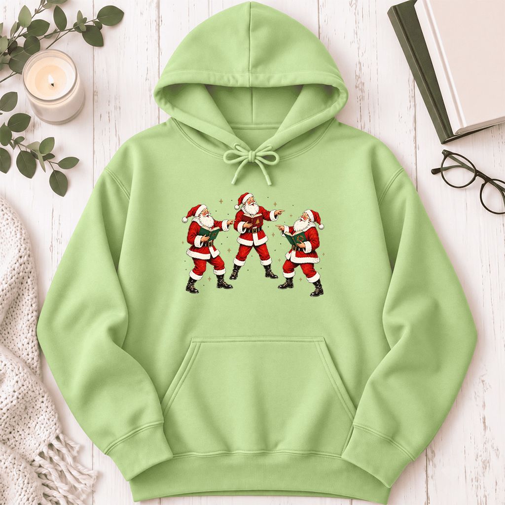 Three Reading Santas Softstyle Hoodie | Christmas Reader Gift Pistachio