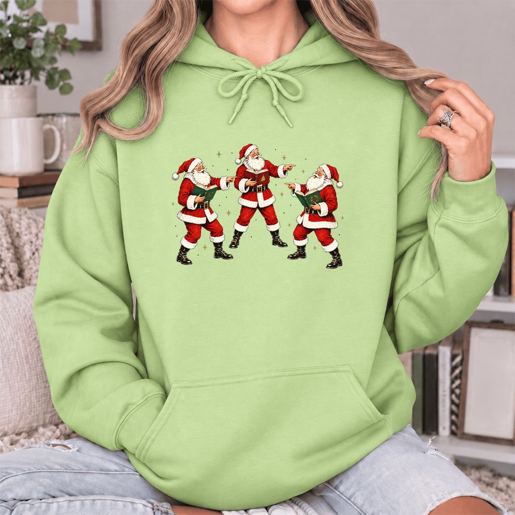 Three Reading Santas Softstyle Hoodie | Christmas Reader Gift Pistachio